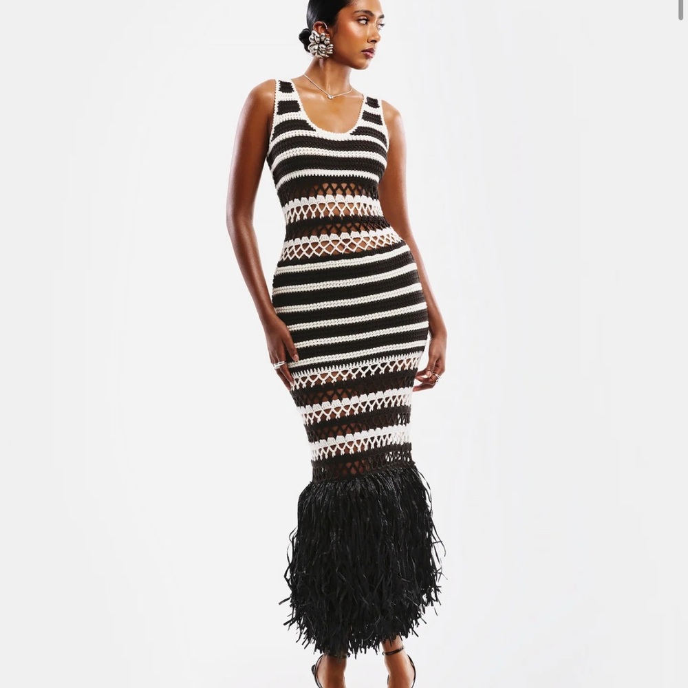 Hanifa Black and White Crochet Midi Dress